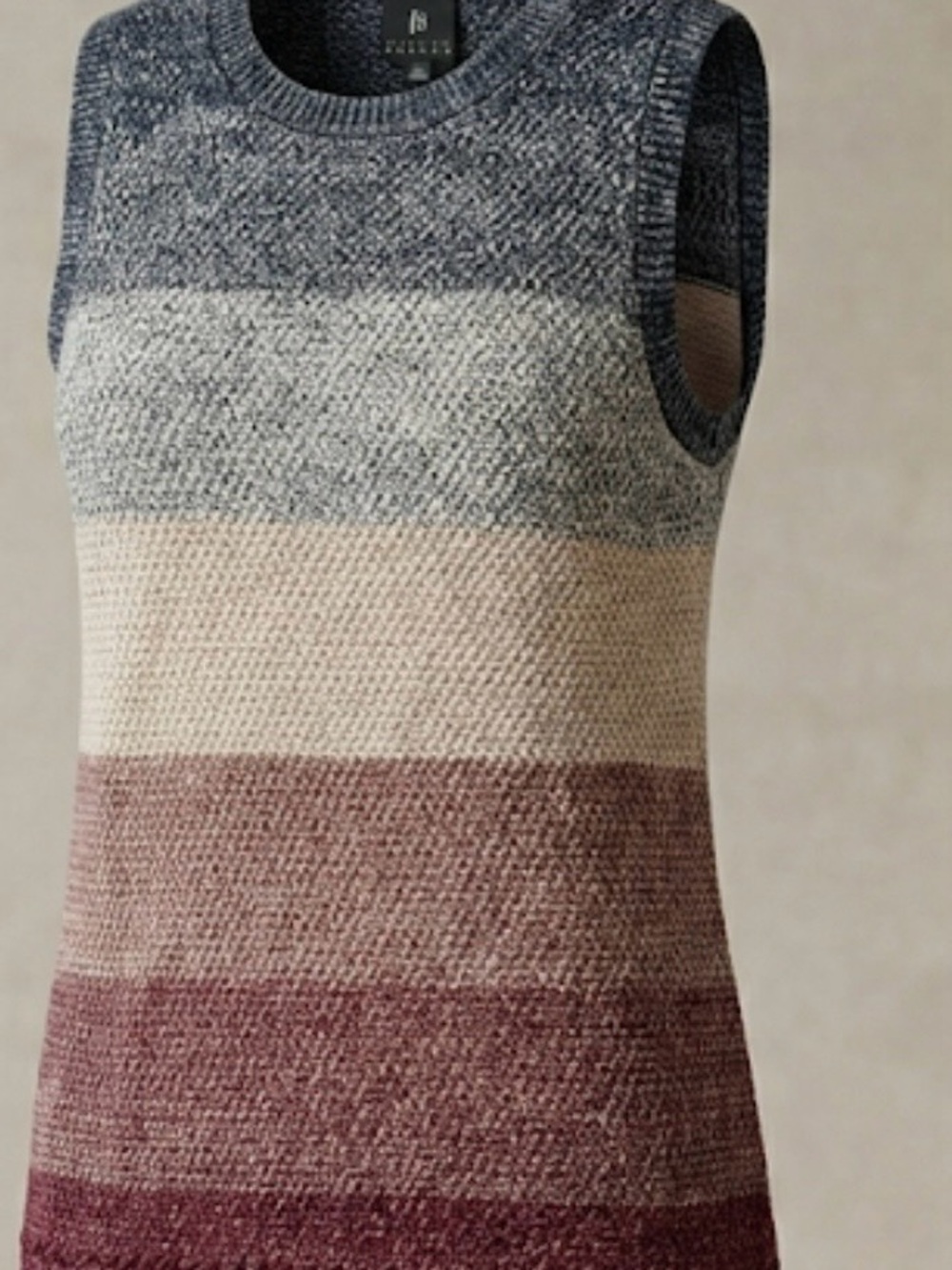 Striped Knit Sleeveless Sweater in Blue, Cream & Mauve